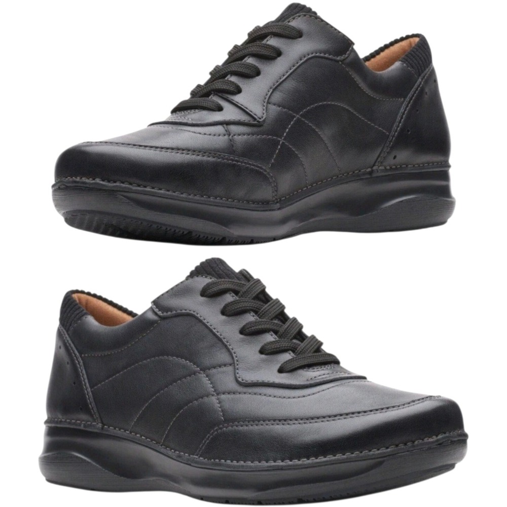 Womens Clarks Appley Tie Oxford Shoes - Black Leather Size 6.5 US [261 62019]NEW